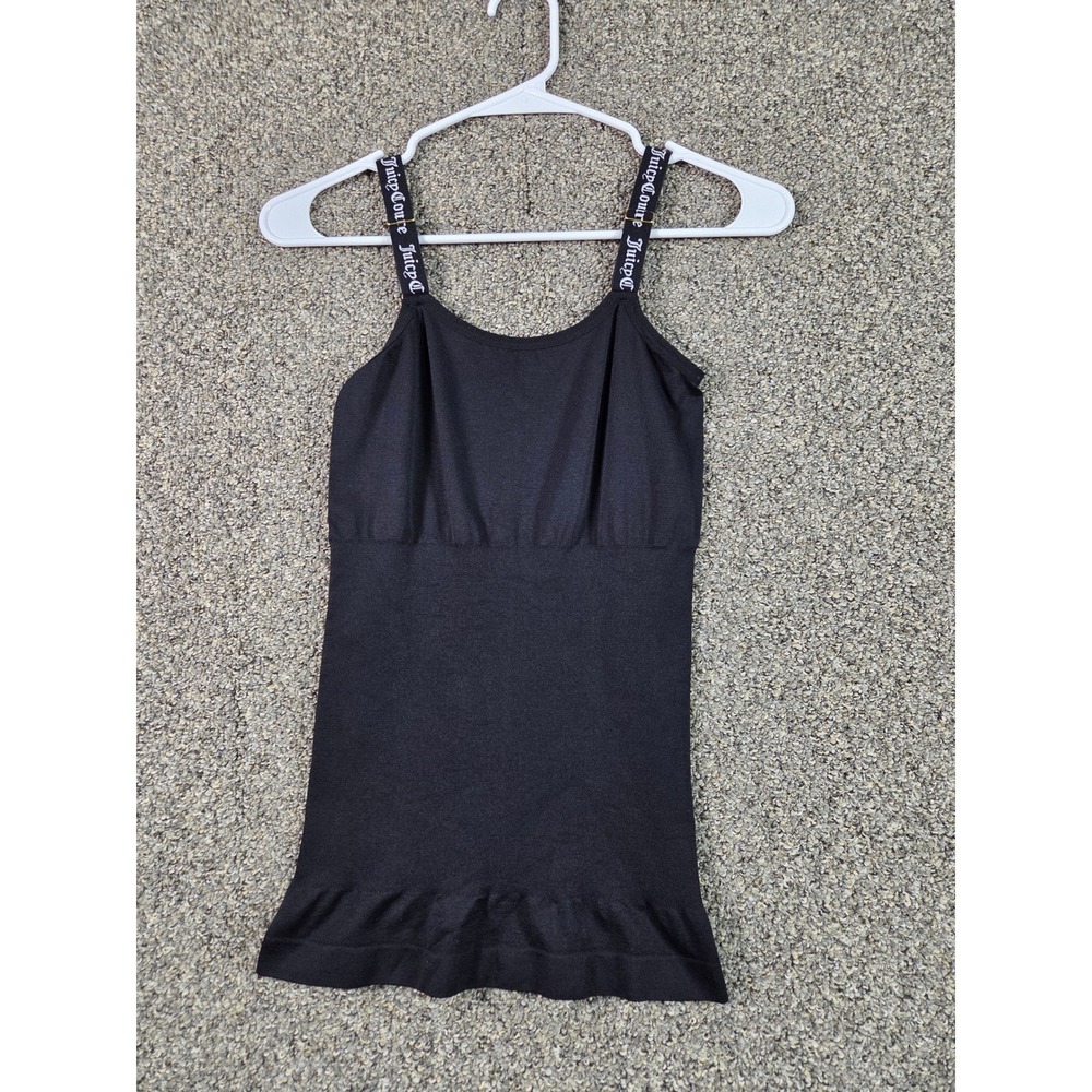 Juicy Couture Camisole Top Women M Black Logo Strap Ruffle Hem 7139-50
